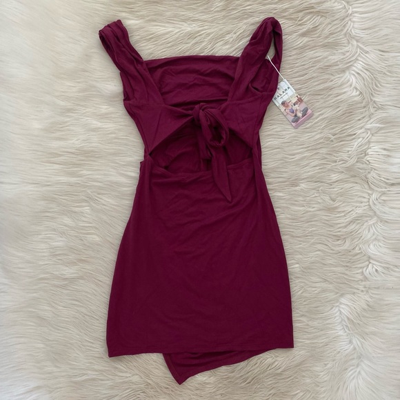 Halara Purple Tie Open Back Sleeveless Lace Up Split Hem Dress Red Violet - Picture 7 of 14